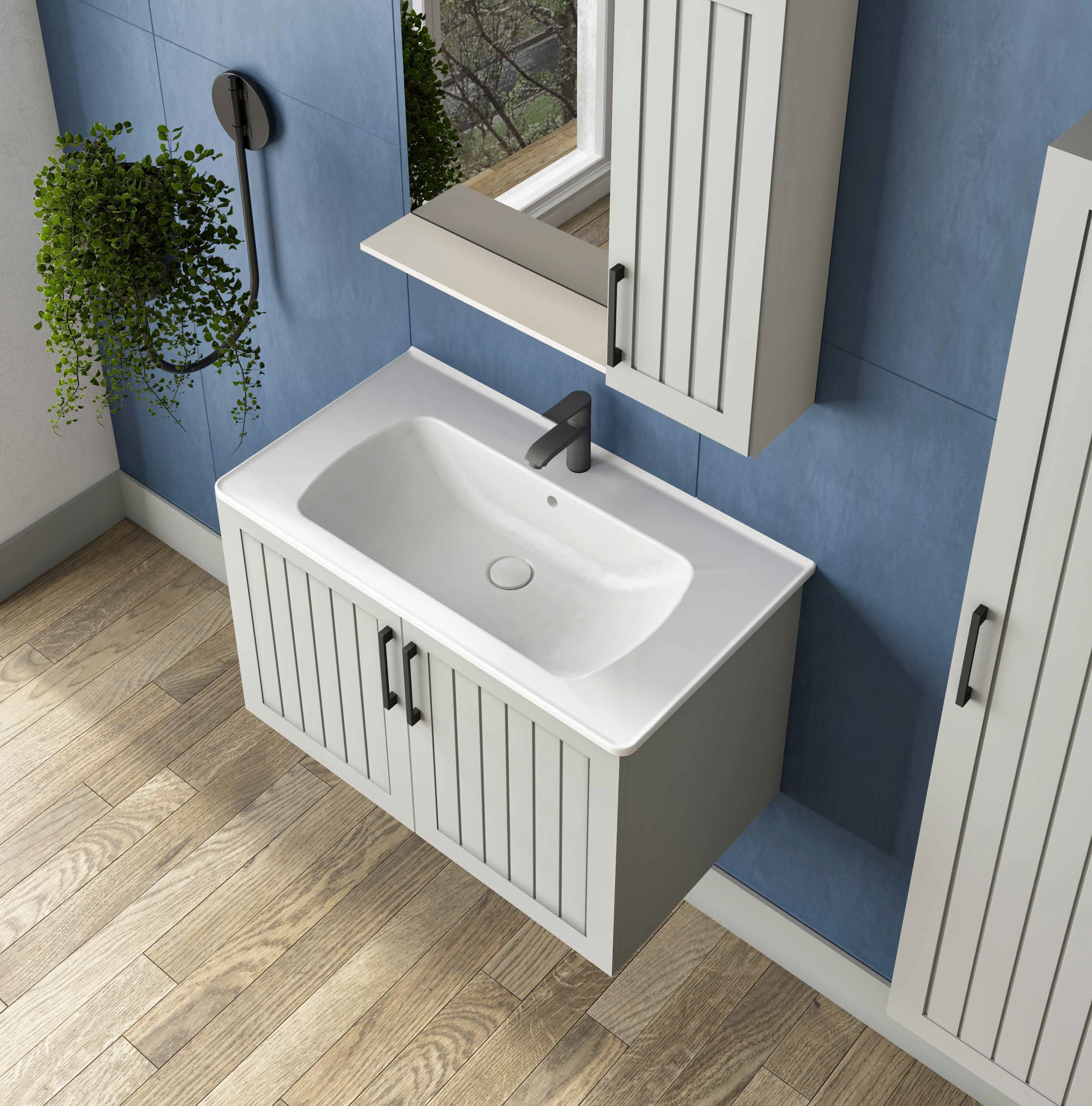Lera Banyo Dolabı Takımı - Aynalı Dolaplı
