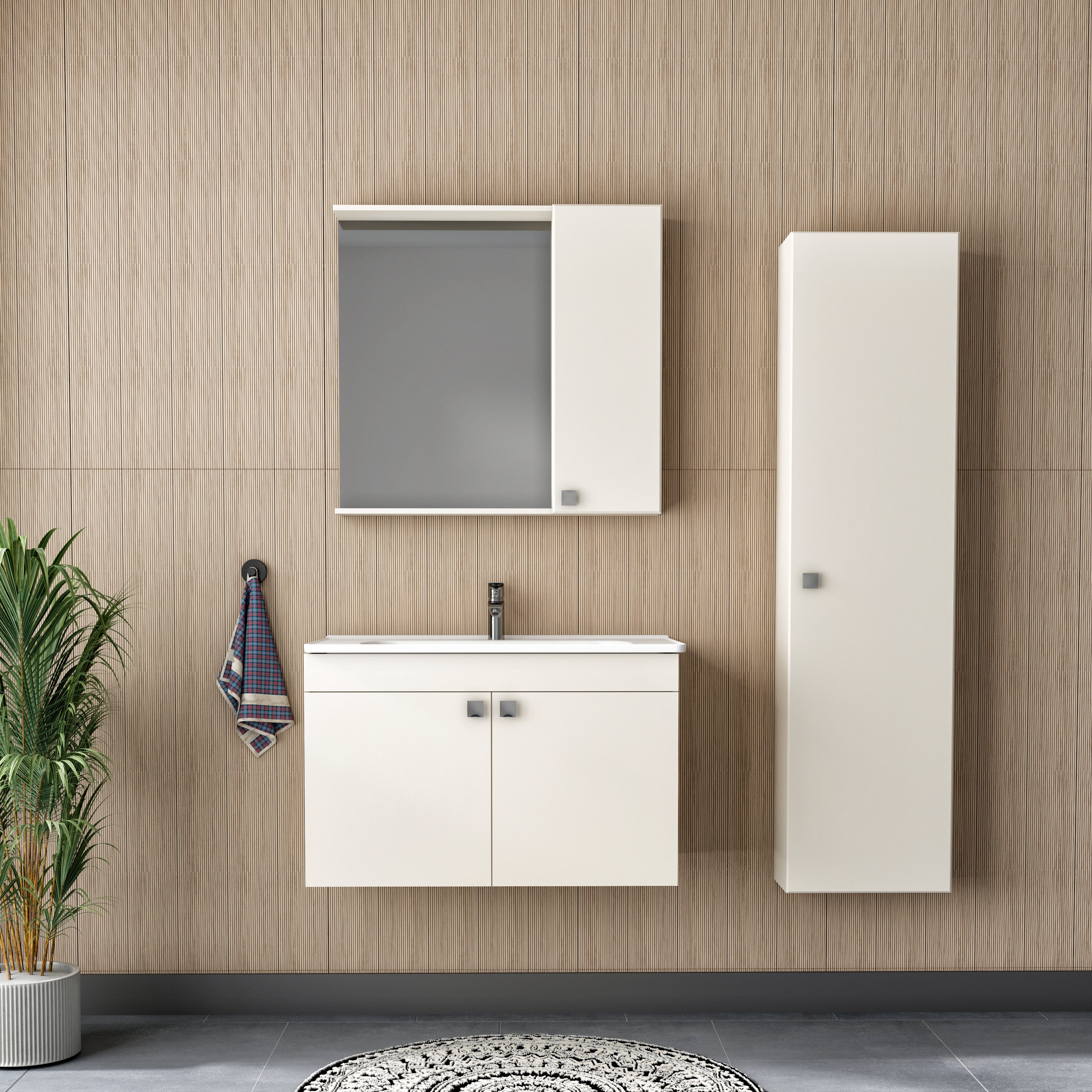 Pors Banyo Dolabı Takımı - Aynalı Dolaplı