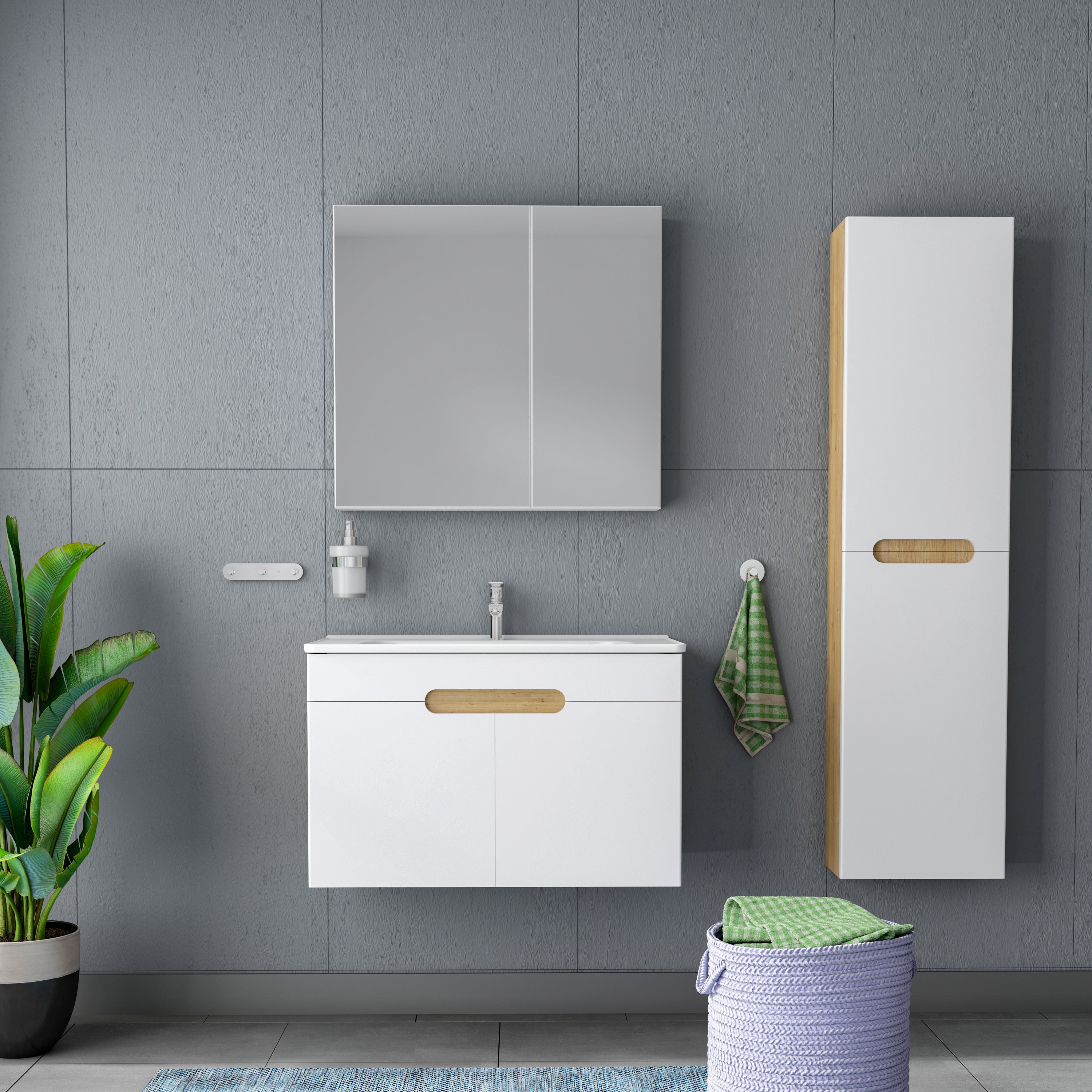 Truva Banyo Dolabı Takımı - Ayna Dolaplı